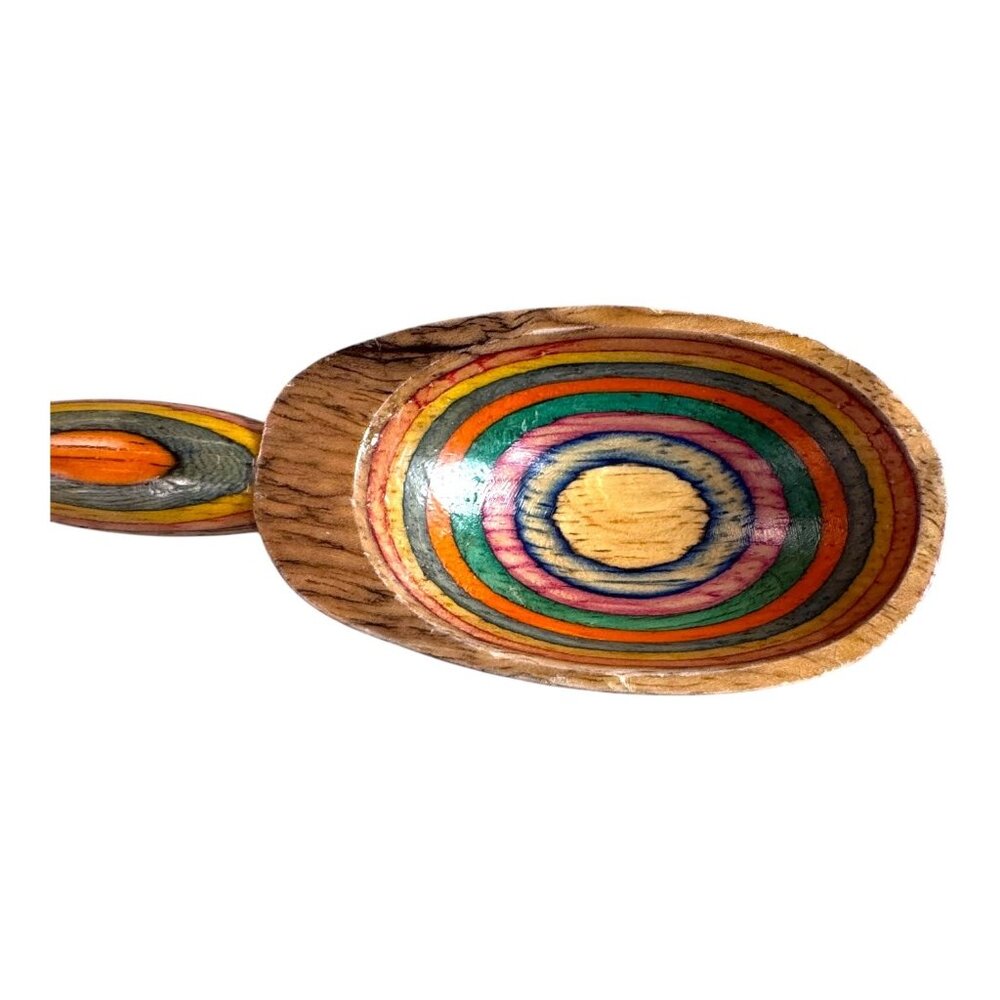 Vintage Rainbow Striped Wooden 9" Spoon Hand Lathed Mr. Dudley Style Striped